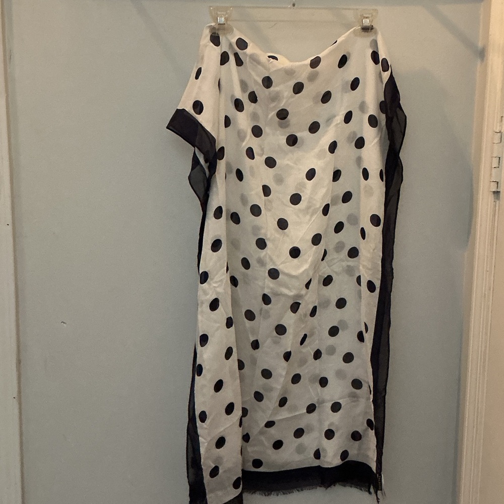 Talbots Sheer Scarf with Navy Blue Polka Dots